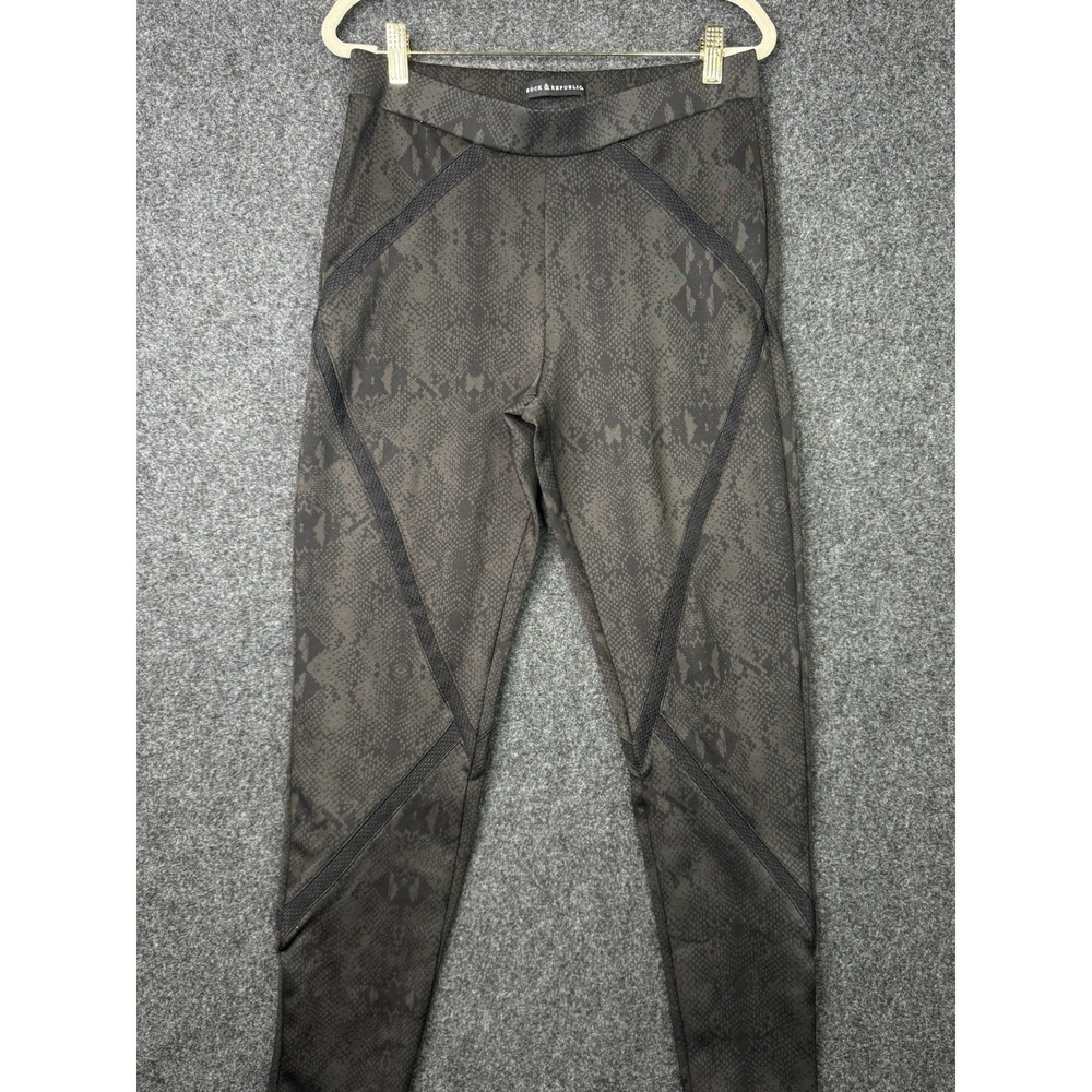 Rock & Republic Women's L Snake Print Mesh Panel High Rise Leggings Black